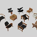 Various Modern Single Chairs With Wooden Frames And Different Upholstery Fabrics