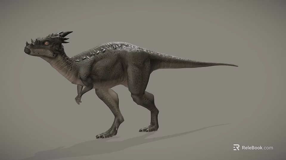 Game Movie Character Gray Scaled Dinosaur With Horned Head And Predatory Stance 3d model 