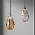 Two Modern Pendant Lights With Brass Frame And Textured Glass Shades 3d model