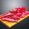 Fresh Raw Beef Slices Neatly Arranged On Wooden Cutting Board Ready To Cook