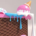 Art Installation Featuring Giant Ice Cream Cone With Melting Pink Cream And Waffle Pool Structure