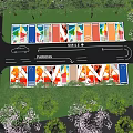 Lush Garden Landscape With Parking Area Drive Path And Colorful Decorative Elements