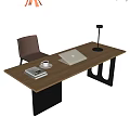 Modern Desk and Chair Combination Rectangular Desk Minimalist Desk Single Chair Table Lamp Notebook 3d model