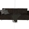 Modern Brown Leather Two-Seater Sofa With Throw Pillows Blanket And Metal Legs