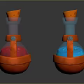 Two Piece Decorative Ornament Set With Orange Accents Red And Blue Spheres