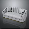 Modern White Sofa With Scalloped Backrest Gold Base And Decorative Pillows
