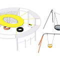 Outdoor Playground Equipment Featuring Circular Yellow Net Structure And Multiple Swings 3d model