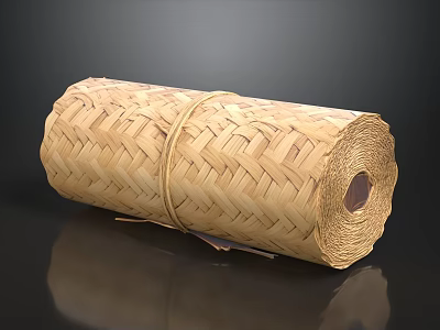 Rolled Bamboo Woven Mat With Braided Texture And Rope Tied On Black Background 3d model