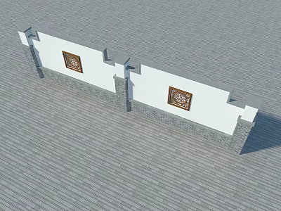 Building Exterior Wall Featuring White Surface Gray Brick Base and Decorative Carved Panels 3d model