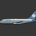 Blue And White SARENA Airplane Model With Gray Background And Reflective Surface 3d model
