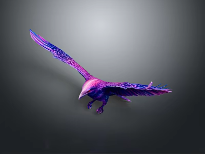 Vibrant Colorful Eagle Flying with Purple and Pink Gradient Wings in Mid Air 3d model