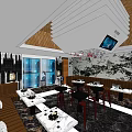 Modern Bar Interior Design With Marble Floor Mural Large Windows And Sofa Seats 3d model