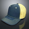 Casual Navy Blue Front Yellow Mesh Back Baseball Cap With White Stitched Brim