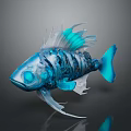 Blue Transparent Mechanical Fish Model With Detailed Tech Structure And Shiny Surface 3d model