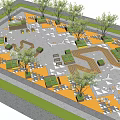 Urban Public Square Design With Geometric Patterned Pavement Trees And Green Rest Areas