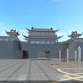 Ancient Architecture With Traditional Chinese Roof Gray City Walls Arched Gate and Stone Square