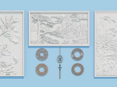 Artistic Traditional Architectural Carved Relief Panels Circular Decorations And Pendants 3d model