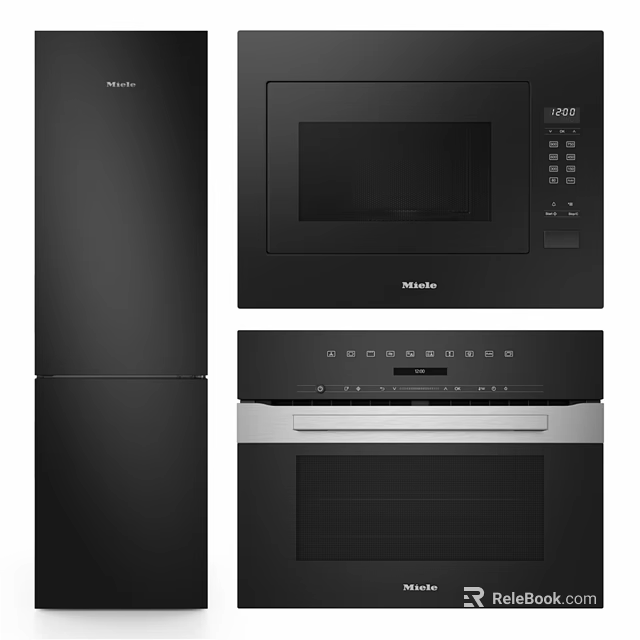 Miele Modern Black Kitchen Appliances Including Refrigerator Microwave And Oven 3d model 