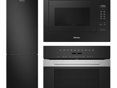 Miele Modern Black Kitchen Appliances Including Refrigerator Microwave And Oven 3d model
