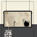 Modern Abstract Painting With Black Frame Beige Background And Minimalist Brush Strokes
