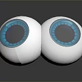 Two White Eyeball Models with Blue Irises and Black Pupils on Reflective Surface 3d model