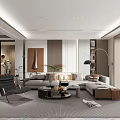 Modern Living and Dining Room Interior Design With Sofa Coffee Table Bookshelf And Floor Lamp