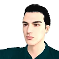 Man With Arms Outstretched Wearing Dark Green Shirt Blue Jeans Black Shoes On White Background