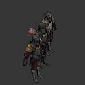 Shiny Metallic Knight Armors Lined Up With Red Feather Cross Symbol And Golden Accents