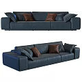 Dark Leather Sectional Sofa With Brown And Dark Accent Pillows 3d model