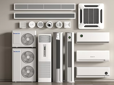 Modern Home Air Conditioners And Fans Including Split Wall Mounted And Floor Standing Types 3d model
