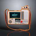 Orange And White Portable Audio Device With QUIET Screen Branded Strap Buttons And Speaker