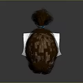 Game and Movie Character Head Model with Brown Hair Bun Hairstyle on Gray Background