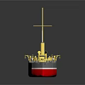 3D Rendered Ship With Yellow Mast And Red Grey Hull