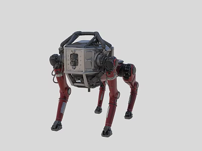 Advanced Robotic Weapon With Red Mechanical Legs And Metal Casing Structure 3d model