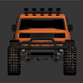 Orange Off Road SUV With Large Tires Roof Rack And Front Headlights