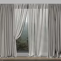 Beige Thick Curtains With Sheer Drapes In Modern Interior And Greenery View