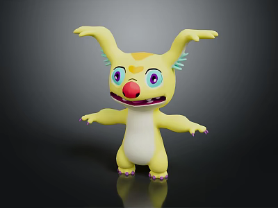 Cute Fantasy Game Movie Character With Yellow Body White Belly Red Nose And Blue Eyes 3d model