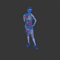 Woman Posing in Red Floral Qipao with Hand on Waist and Neck Against Gray Background