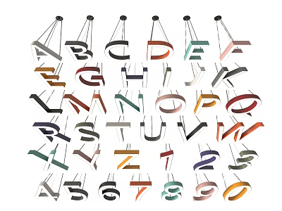 Modern Colorful Letter Shaped Pendant Lights With Various Alphabet Designs For Home Decor 3d model