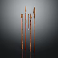 Arrow Weapons With Wooden Shafts And Various Shaped Metal Arrowheads On Reflective Black Background