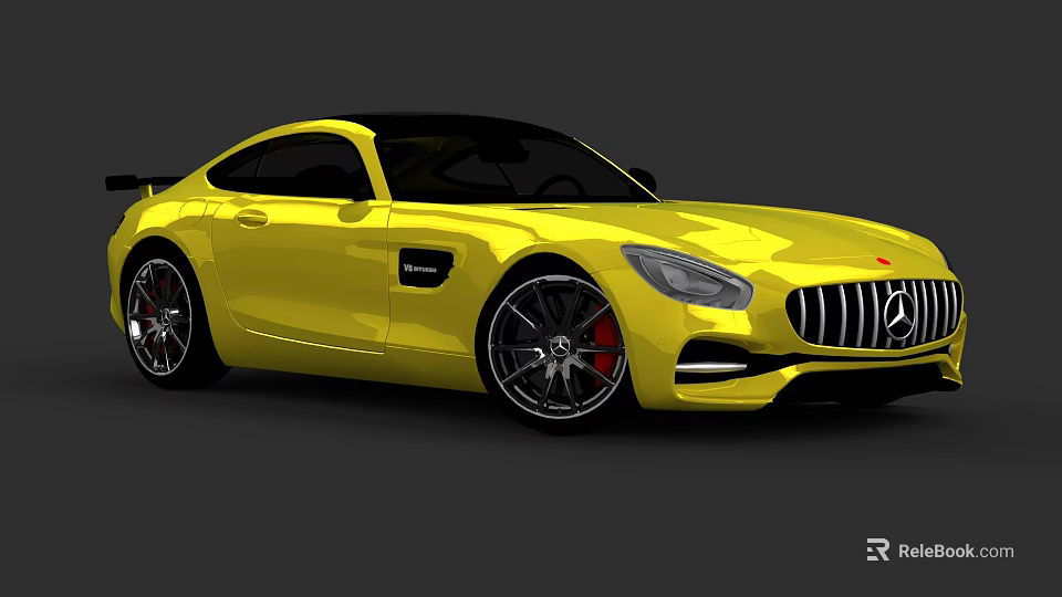 Yellow Mercedes AMG Sports Car With Two Door Black Alloy Wheels And Red Brake Calipers 3d model 