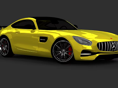 Yellow Mercedes AMG Sports Car With Two Door Black Alloy Wheels And Red Brake Calipers 3d model