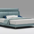 Modern Double Bed With Light Blue Leather Headboard White Sheets And Metal Legs