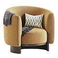 Tan Velvet Accent Chair With Curved Armrest Geometric Pillow And Knitted Throw