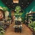 Charming Green Plant and Flower Store Interior With Fresh Flowers Decorative Paintings and Wooden Shelves