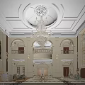 Luxurious Hotel Lobby Interior With Crystal Chandelier Marble Flooring And Arched Columns