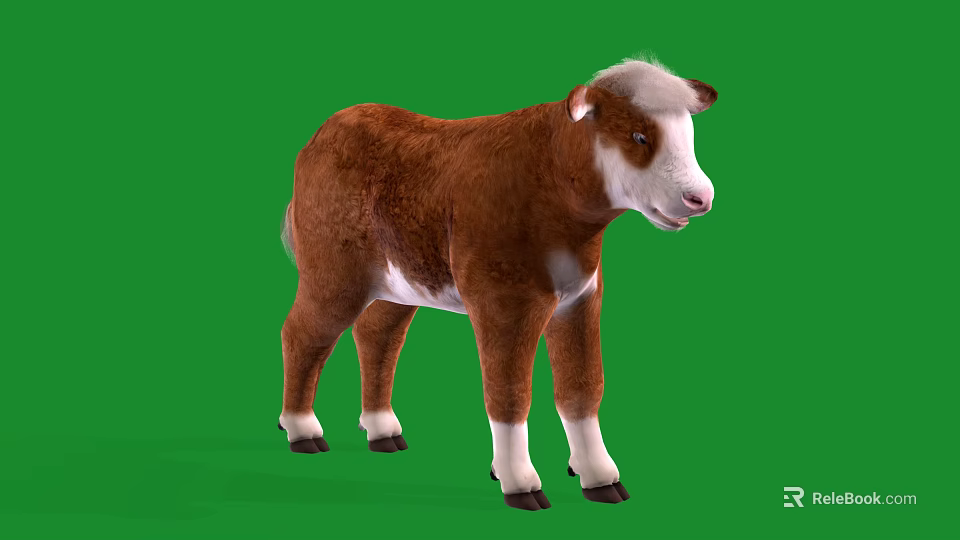 Brown And White Calf Standing On Green Background With Soft Fur 3d model 