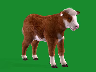 Brown And White Calf Standing On Green Background With Soft Fur 3d model