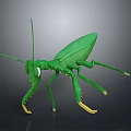 Detailed Green Mantis 3D Model With Long Antennae And Yellow Legs