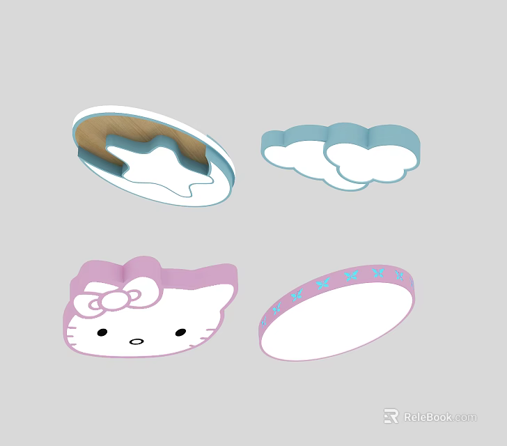 Cute Cartoon Ceiling Lights With Star Cloud Hello Kitty Bow Dot Patterns For Kids Room 3d model